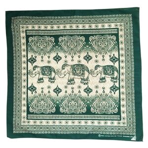Dark Green Cotton Elephant Print Small City Scarf Bandana Head Scarf Square